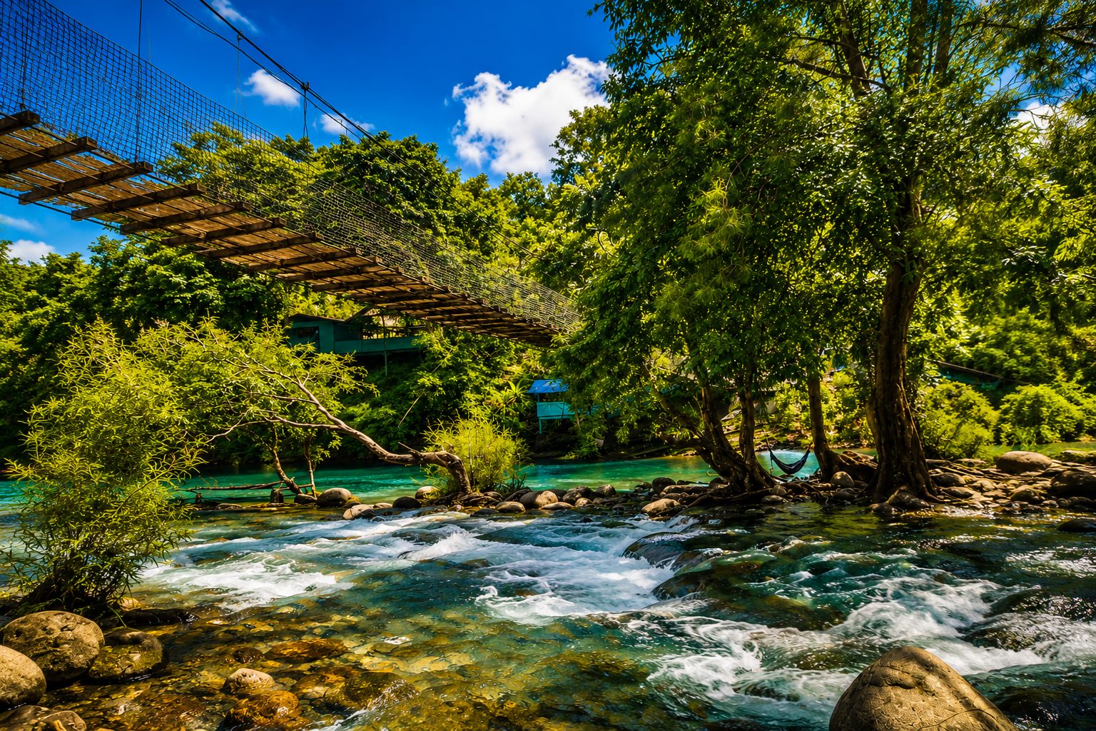 Suspension bridge over Hamat River in Sta. Rita, Masinloc, Zambales