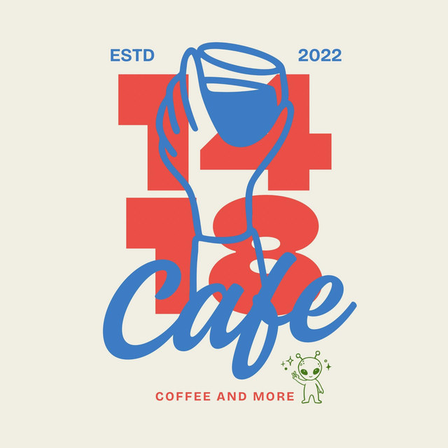 1418 Cafe logo: a hand holding a cup over the red numerals 1418, above the line Coffee and More